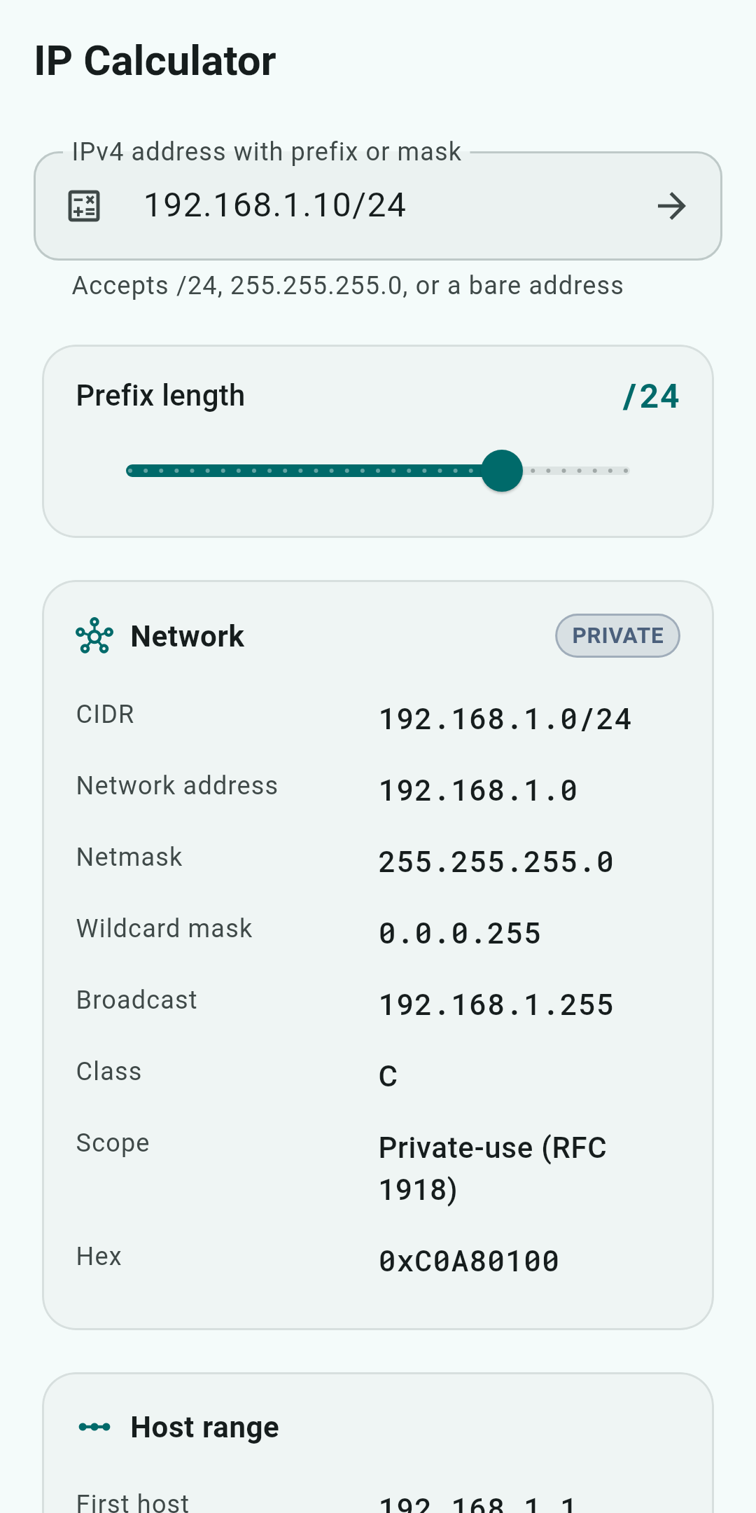IP Calculator — Subnet arithmetic without leaving the phone.